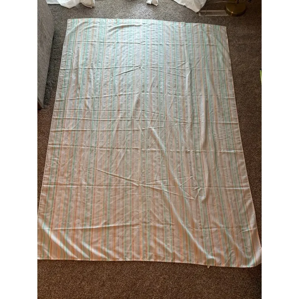 Vintage Twin Striped Southwest Flat Sheet 1970's Yellow Floral Top 64